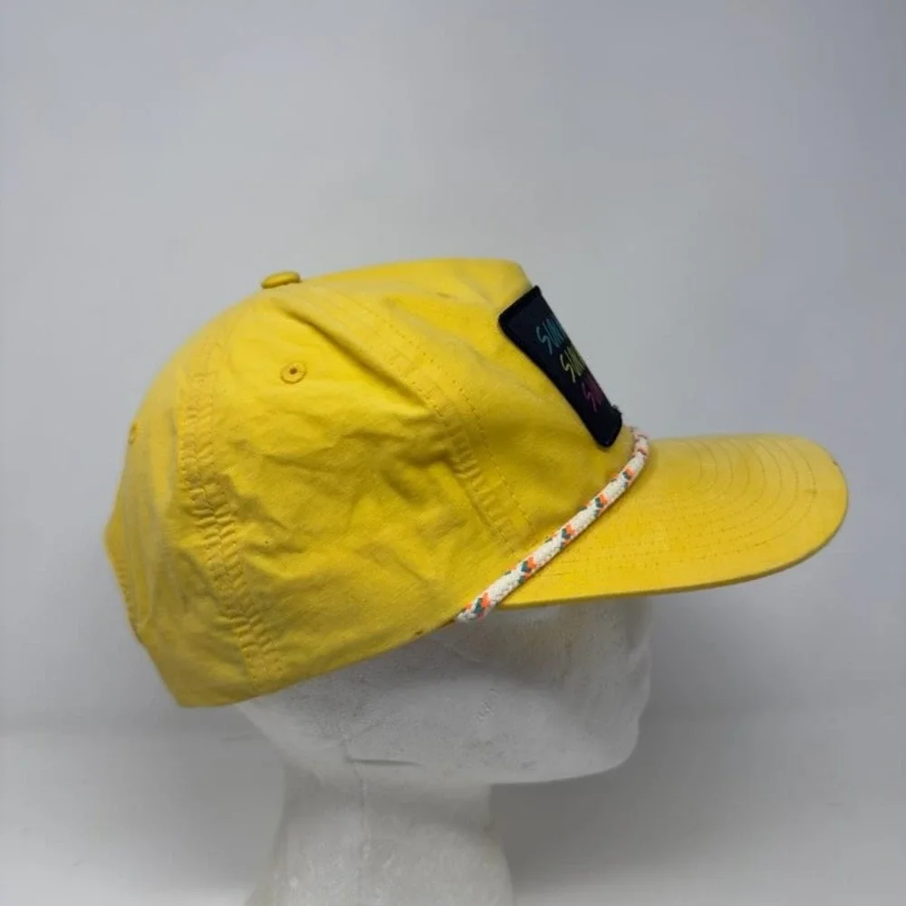 Vintage Sun Valley Idaho Ski Resort Rope Hat Yellow Snapback Trucker Cap 80s 90s